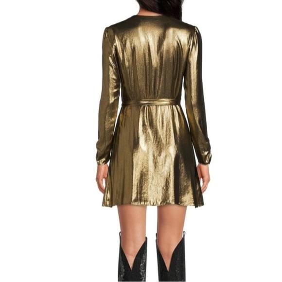 Gianni Bini | Noa Metallic Lame V-Neck Long Sleeve A-Line Wrap Dress NWT - Picture 2 of 3
